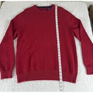 Chaps Sweater Mens Large Red Crewneck Cotton Knit Embroidered Crest Pullover